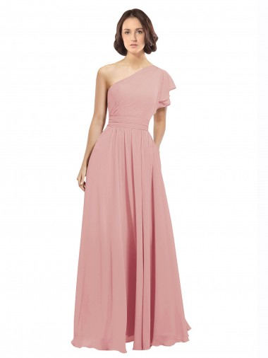 A-Linien Eine-Schulter Chiffon Lange Brautjungfernkleider Ausverkauf