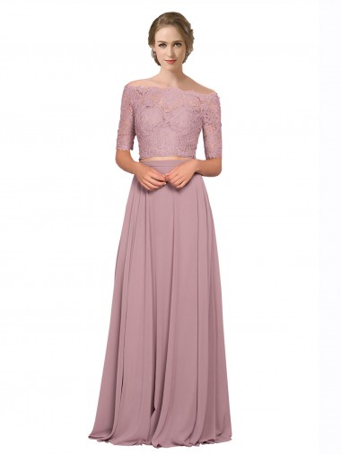 A-Linien Off-Schulter Chiffon Spitze Lange Brautjungfernkleider / Abiballkleider Ausverkauf