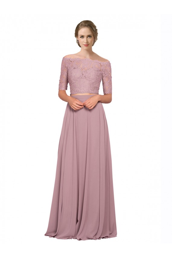 A-Linien Off-Schulter Chiffon Spitze Lange Brautjungfernkleider / Abiballkleider Ausverkauf
