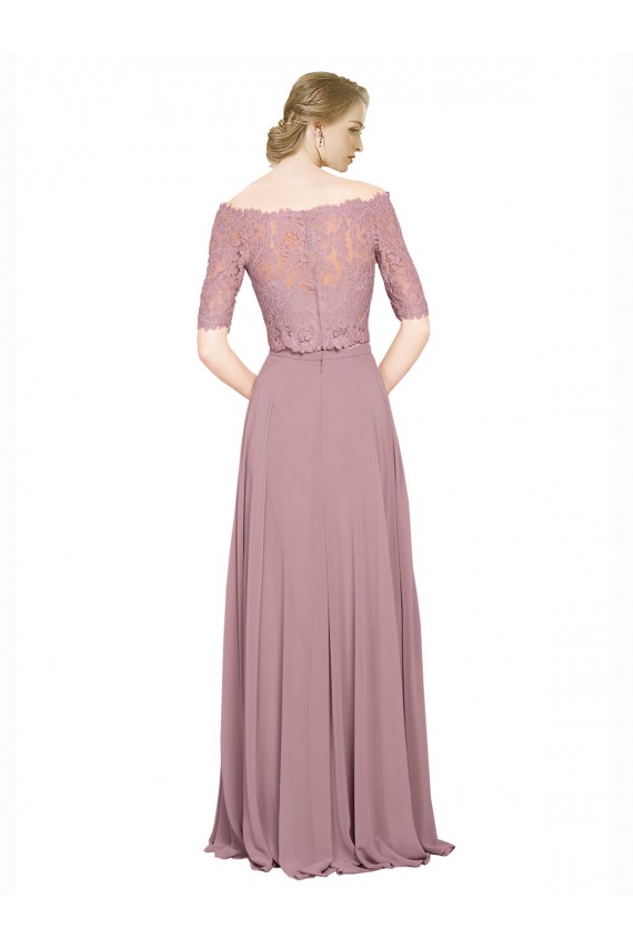 A-Linien Off-Schulter Chiffon Spitze Lange Brautjungfernkleider / Abiballkleider Ausverkauf