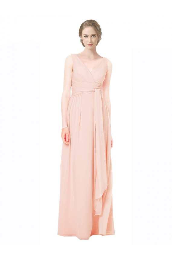 A-Linien V-Ausschnitt Chiffon Lange Brautjungfernkleider Ausverkauf