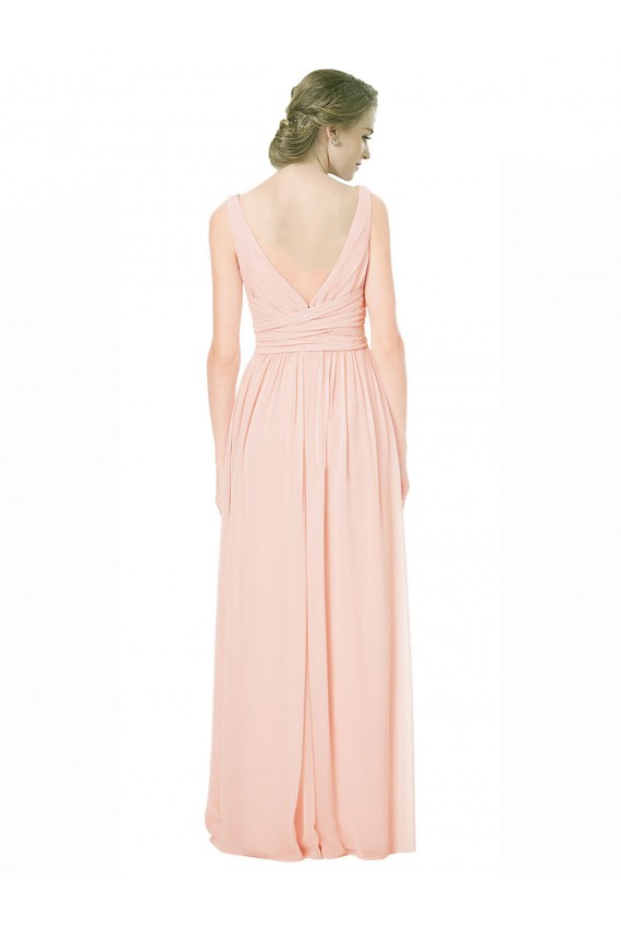 A-Linien V-Ausschnitt Chiffon Lange Brautjungfernkleider Ausverkauf
