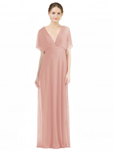 A-Linien V-Ausschnitt Chiffon Lange Brautjungfernkleider Ausverkauf