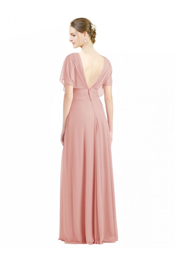 A-Linien V-Ausschnitt Chiffon Lange Brautjungfernkleider Ausverkauf