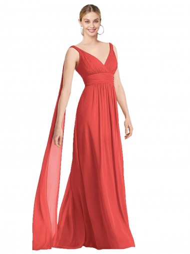 A-Linien V-Ausschnitt Chiffon Lange Brautjungfernkleider Ausverkauf