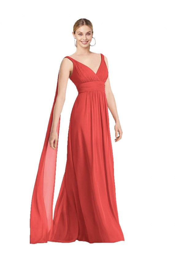 A-Linien V-Ausschnitt Chiffon Lange Brautjungfernkleider Ausverkauf