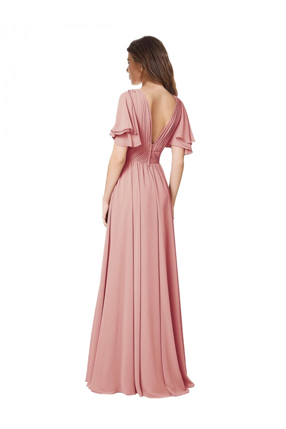 A-Linien V-Ausschnitt Chiffon Lange Brautjungfernkleider Ausverkauf