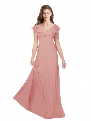 A-Linien V-Ausschnitt Chiffon Lange Brautjungfernkleider Ausverkauf
