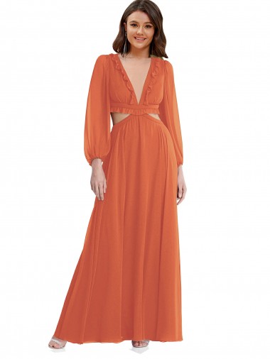 A-Linien V-Ausschnitt Chiffon Lange Brautjungfernkleider Ausverkauf