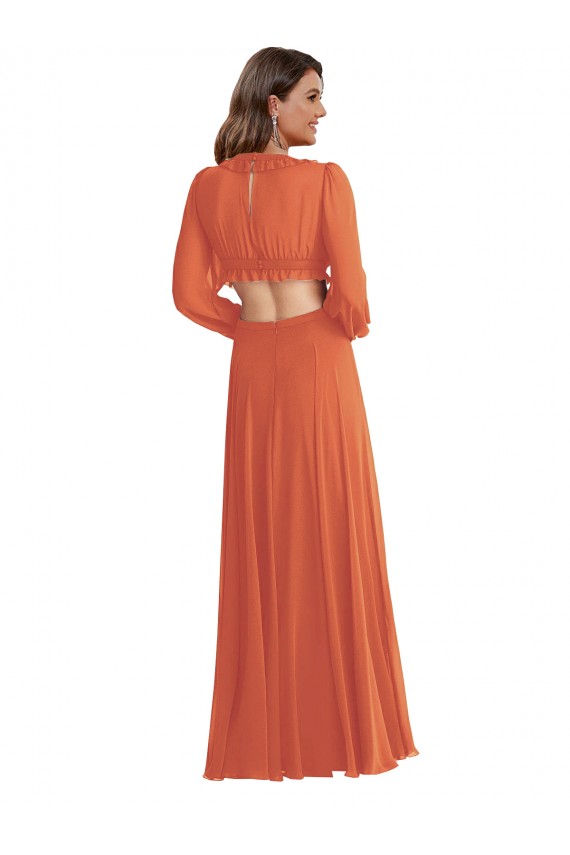 A-Linien V-Ausschnitt Chiffon Lange Brautjungfernkleider Ausverkauf