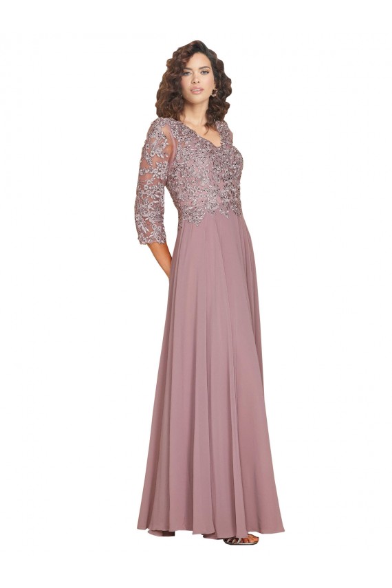 A-Linien V-Ausschnitt Chiffon Lange Brautjungfernkleider / Abiballkleider Ausverkauf