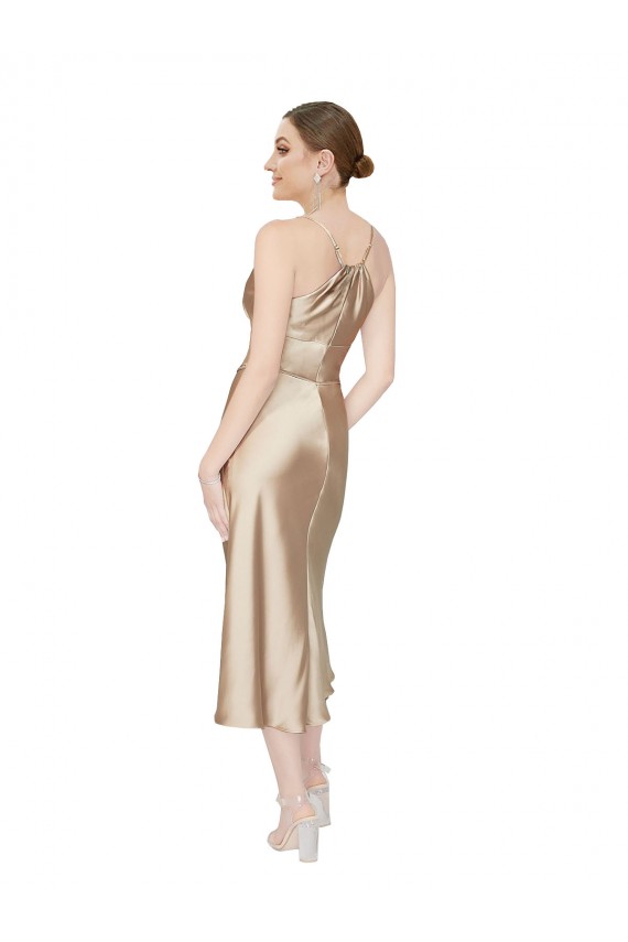 A-Linien V-Ausschnitt Midi Seidiger Satin Kurze Formale Brautjungfernkleider / Abendkleider / Abiballkleider / Cocktailkleider Ausverkauf