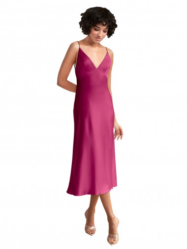 A-Linien V-Ausschnitt Midi Stretch-Satin Kurze Formale Brautjungfernkleider / Abendkleider / Abiballkleider / Cocktailkleider / Heimkehr Kleider Ausverkauf