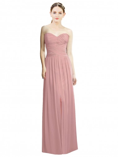 Altrosa A-Linien Trägerlos Chiffon Lange Formale Brautjungfernkleider / Abendkleider Ausverkauf