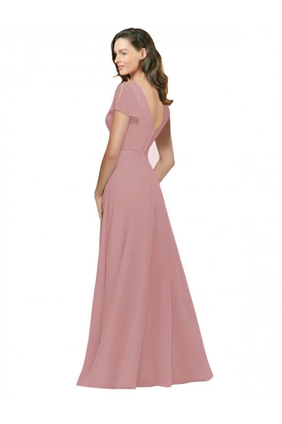 Altrosa A-Linien V-Ausschnitt Chiffon Lange Brautjungfernkleider Ausverkauf