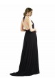 Austernsilber A-Linien Neckholder Chiffon Lange Brautjungfernkleider Ausverkauf