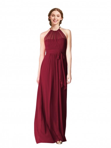 Burgunderrot A-Linien Neckholder Chiffon Lange Brautjungfernkleider Ausverkauf