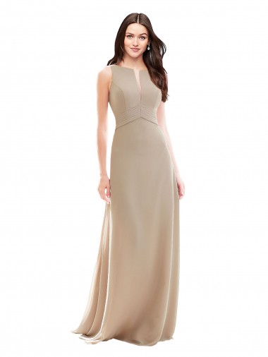 Champagner A-Linien Stehkragen Ausschnitt Chiffon Lange Brautjungfernkleider Ausverkauf