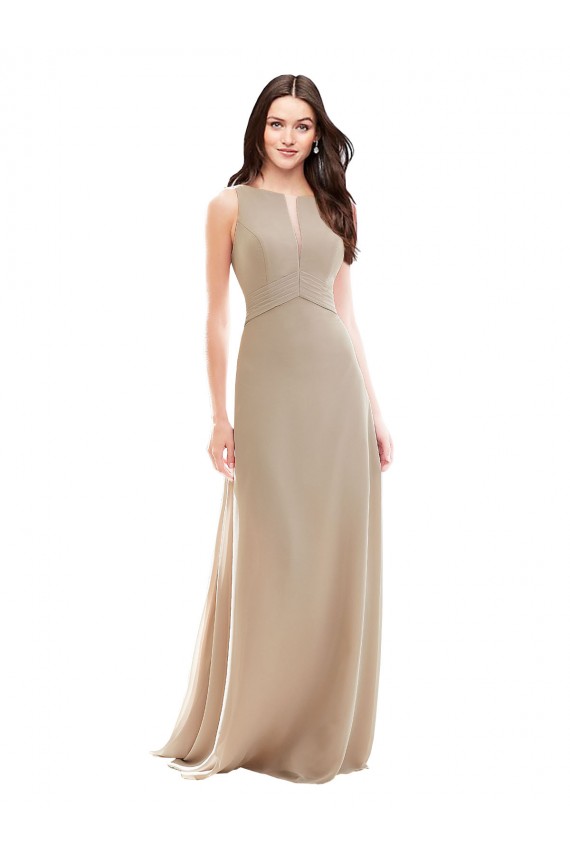 Champagner A-Linien Stehkragen Ausschnitt Chiffon Lange Brautjungfernkleider Ausverkauf