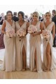 Champagner A-Linien V-Ausschnitt Chiffon Lange Brautjungfernkleider Ausverkauf