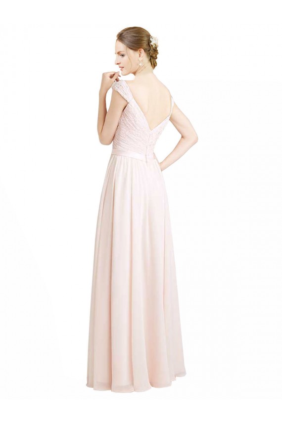 Creme Rosa A-Linien Chiffon Spitze Lange Brautjungfernkleider Ausverkauf
