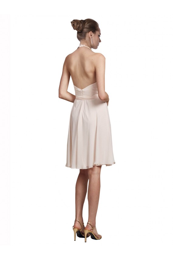Creme Rosa A-Linien Neckholder V-Ausschnitt Knielang Chiffon Kurze Brautjungfernkleider / Cocktailkleider / Heimkehr Kleider Ausverkauf