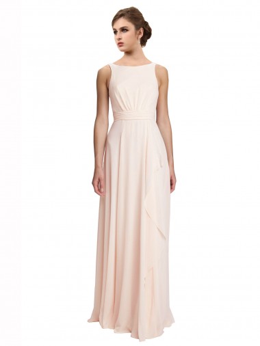 Creme Rosa A-Linien Stehkragen Ausschnitt Chiffon Lange Brautjungfernkleider Ausverkauf