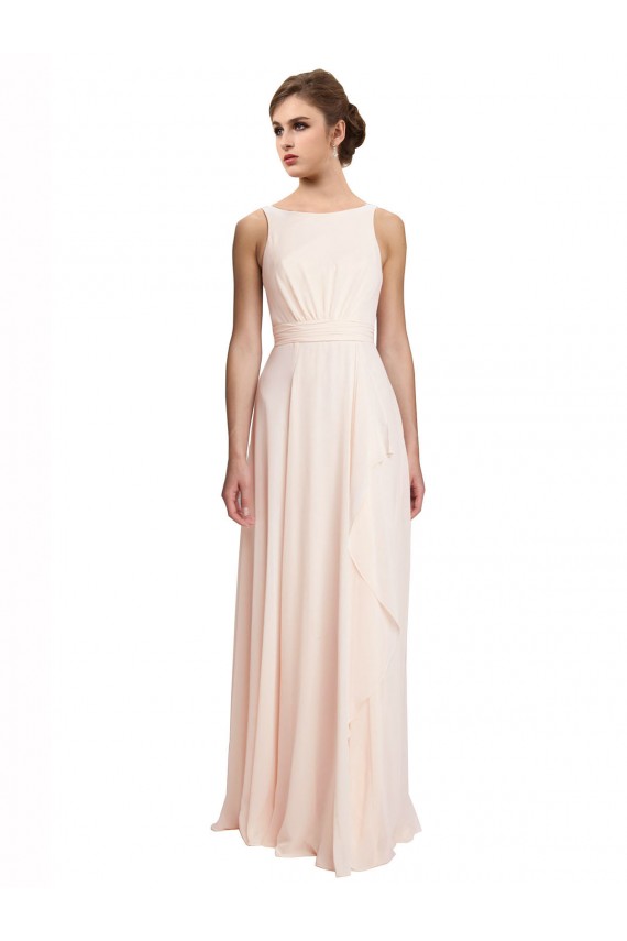Creme Rosa A-Linien Stehkragen Ausschnitt Chiffon Lange Brautjungfernkleider Ausverkauf
