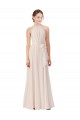 Creme Rosa A-Linien Stehkragen Ausschnitt Chiffon Lange Brautjungfernkleider Ausverkauf