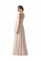 Creme Rosa A-Linien Stehkragen Ausschnitt Chiffon Lange Brautjungfernkleider Ausverkauf