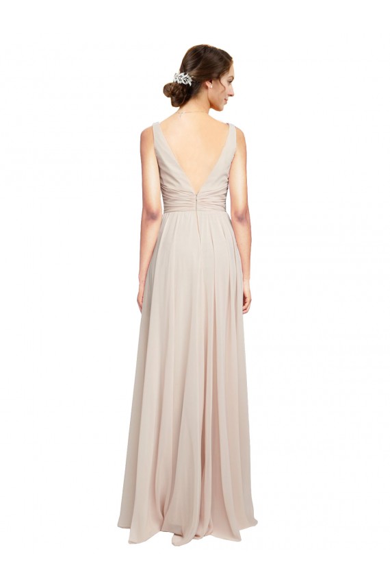Creme Rosa A-Linien V-Ausschnitt Chiffon Lange Brautjungfernkleider Ausverkauf