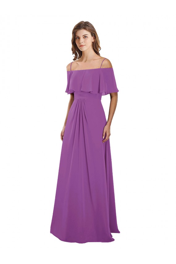 Dahlie A-Linien Off-Schulter Spaghetti-Träger Chiffon Lange Brautjungfernkleider Ausverkauf