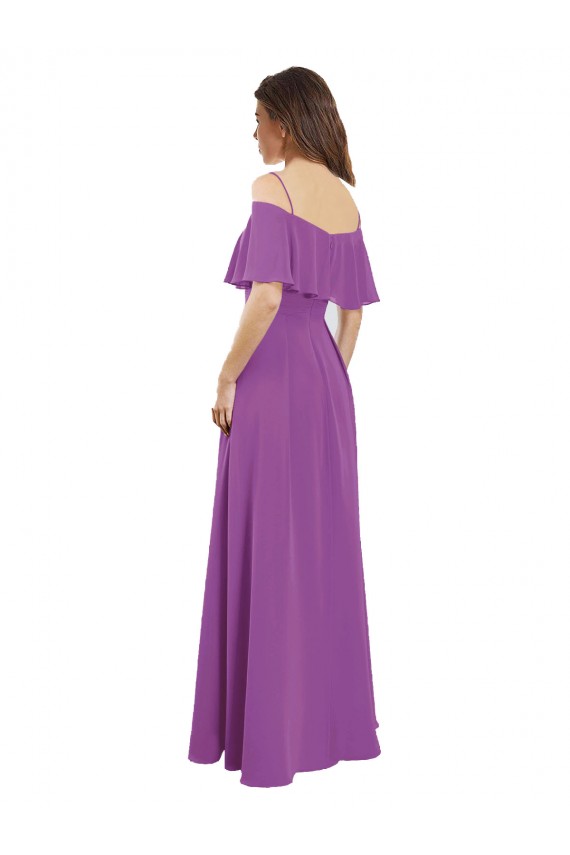 Dahlie A-Linien Off-Schulter Spaghetti-Träger Chiffon Lange Brautjungfernkleider Ausverkauf