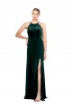 Dunkelgrün A-Linien Spaghetti-Träger Jewel Neck Stretch-Samt Lange Brautjungfernkleider / Abiballkleider Ausverkauf