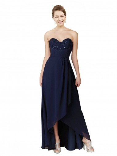 Dunkelmarine A-Linien Chiffon Lange Brautjungfernkleider Ausverkauf
