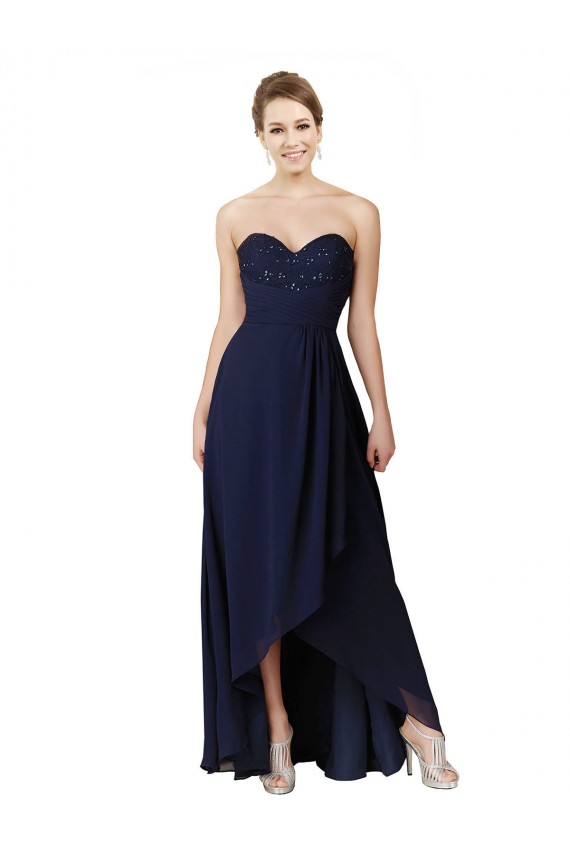 Dunkelmarine A-Linien Chiffon Lange Brautjungfernkleider Ausverkauf
