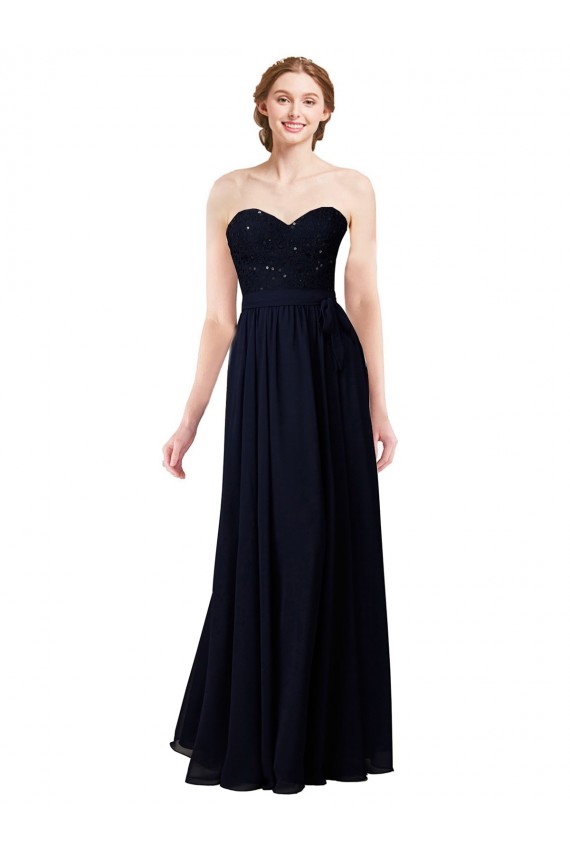 Dunkelmarine A-Linien Chiffon Lange Brautjungfernkleider Ausverkauf