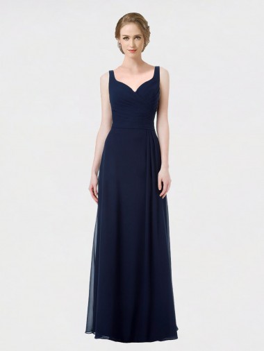 Dunkelmarine A-Linien Chiffon Lange Brautjungfernkleider Ausverkauf
