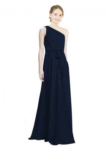 Dunkelmarine A-Linien Eine-Schulter Chiffon Lange Brautjungfernkleider Ausverkauf