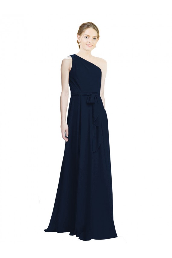Dunkelmarine A-Linien Eine-Schulter Chiffon Lange Brautjungfernkleider Ausverkauf