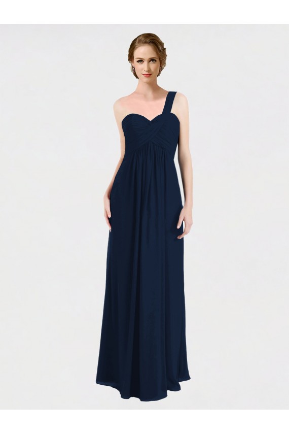 Dunkelmarine A-Linien Eine-Schulter Chiffon Lange Brautjungfernkleider Ausverkauf