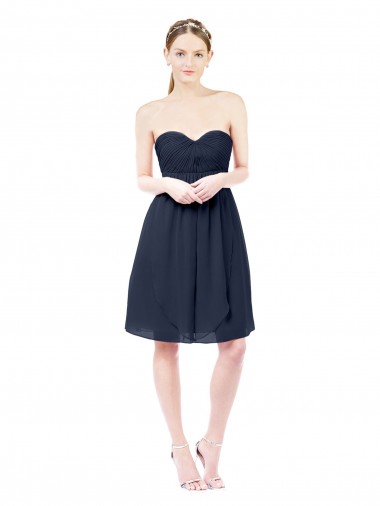 Dunkelmarine A-Linien Knielang Chiffon Kurze Brautjungfernkleider / Cocktailkleider / Heimkehr Kleider Ausverkauf