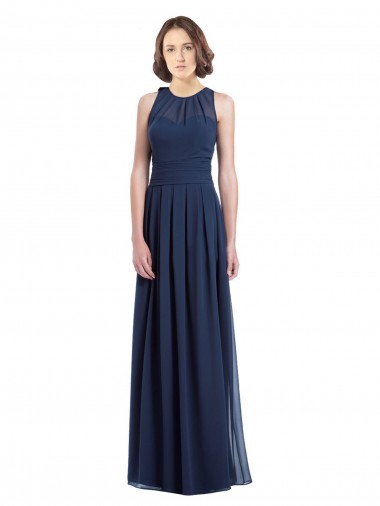 Dunkelmarine A-Linien Neckholder Chiffon Lange Brautjungfernkleider Ausverkauf