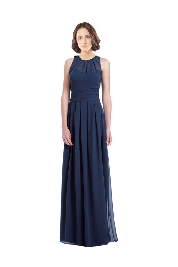 Dunkelmarine A-Linien Neckholder Chiffon Lange Brautjungfernkleider Ausverkauf