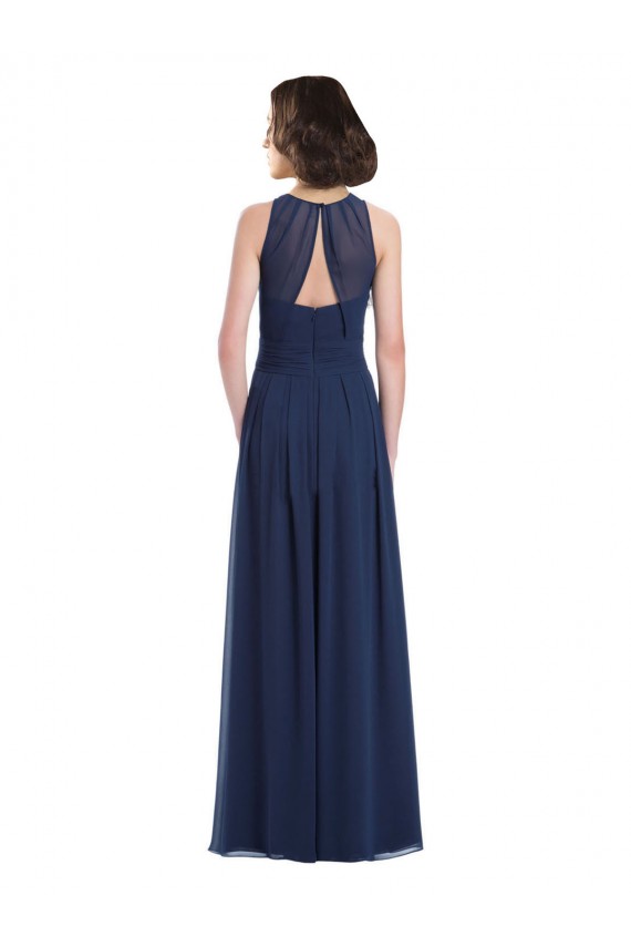 Dunkelmarine A-Linien Neckholder Chiffon Lange Brautjungfernkleider Ausverkauf