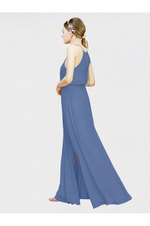 Dunkelmarine A-Linien Neckholder Chiffon Lange Brautjungfernkleider Ausverkauf