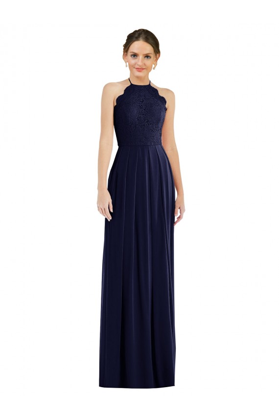 Dunkelmarine A-Linien Neckholder Chiffon Lange Brautjungfernkleider Ausverkauf
