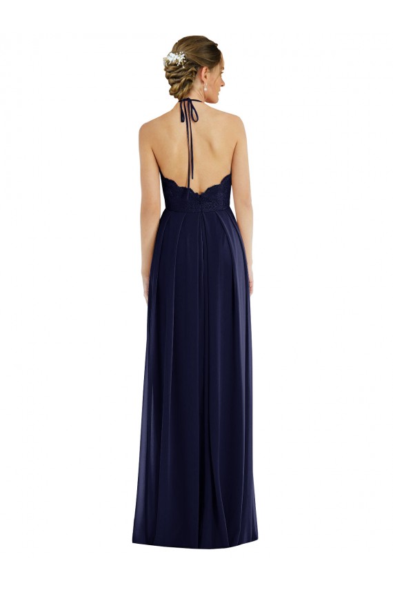 Dunkelmarine A-Linien Neckholder Chiffon Lange Brautjungfernkleider Ausverkauf