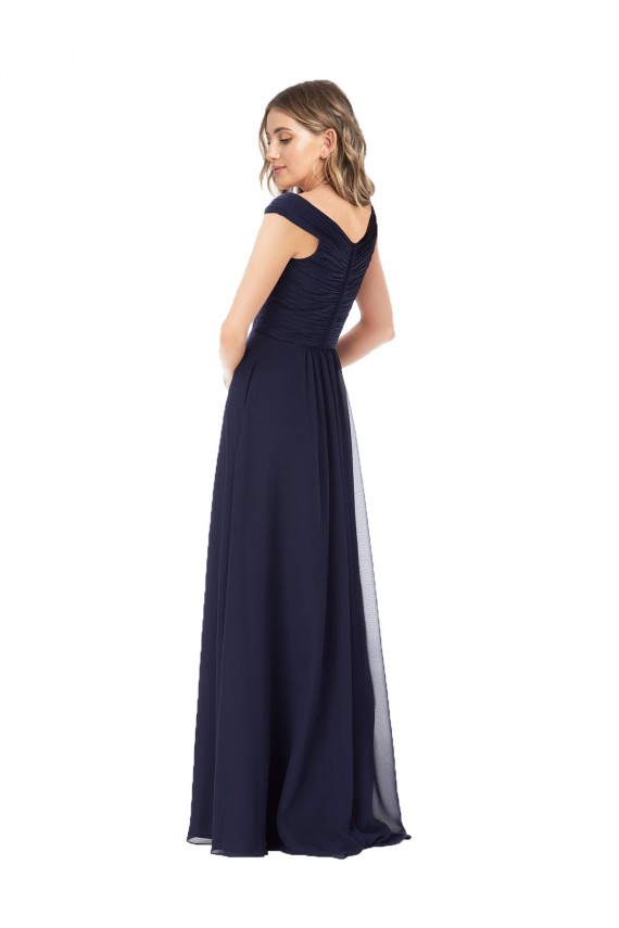 Dunkelmarine A-Linien Off-Schulter Chiffon Lange Brautjungfernkleider Ausverkauf