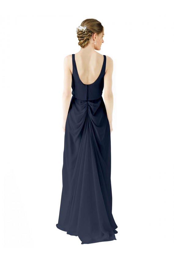 Dunkelmarine A-Linien Scoop Chiffon Lange Brautjungfernkleider Ausverkauf